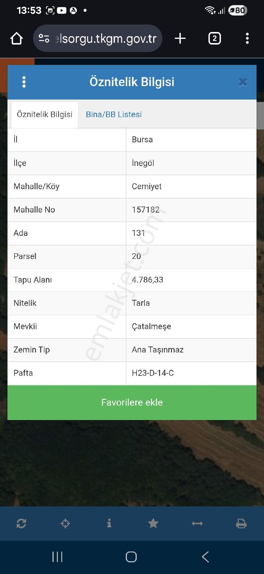 İnegöl Cemiyet Mah.satılık 4786m2 Tek Tapu Tarla