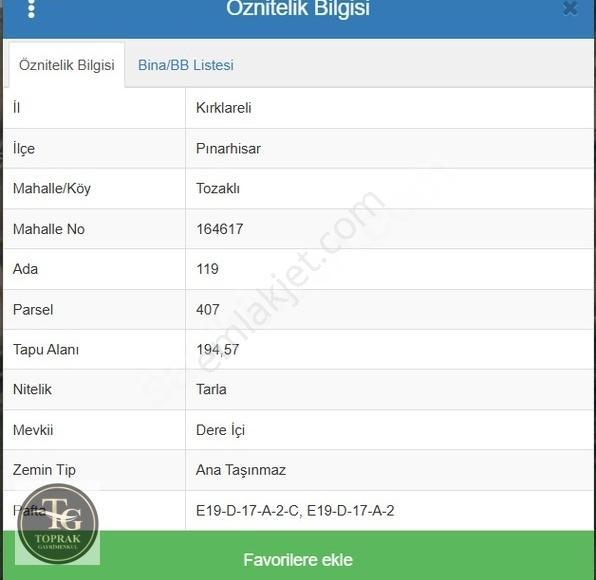 Kırklareli / Pınarhisar Tozaklı'da , 194.57 M² Satılık Tarla - Görsel 3