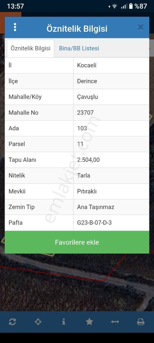 Enka Gyodan Kocaeli Derince Çavuşlu Köyünde Satılık 2504 M Tarla