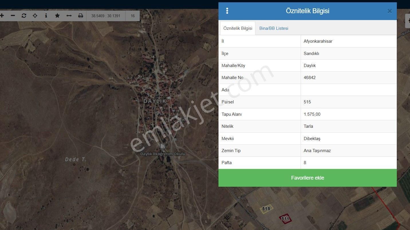 Afyon Sandıklı Daylık Köyünde Satılık Tarla