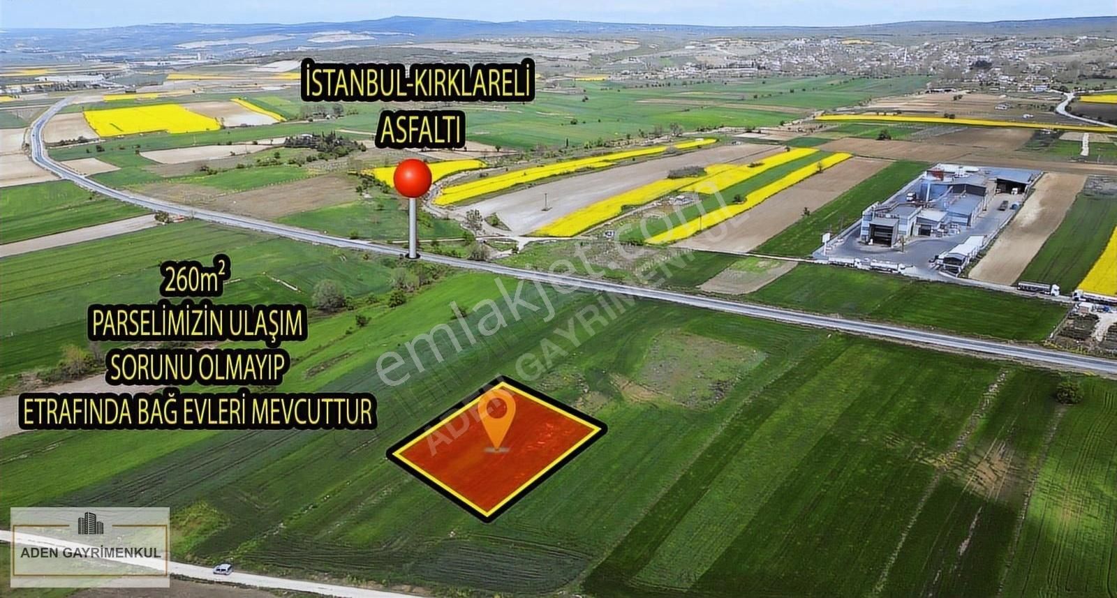 Kırklareli / İstanbul Asfaltına Cephe 260m² Parselimiz!!