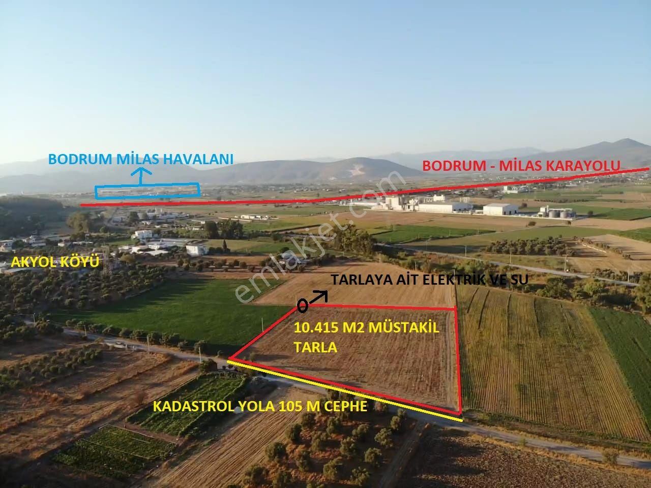 Milas Akyol'da- Resmi Elektrik / Su İçinde - 105m Resmi Yol Cepheli - 10.415 M2 Satılık Kupon Tarla - Görsel 2