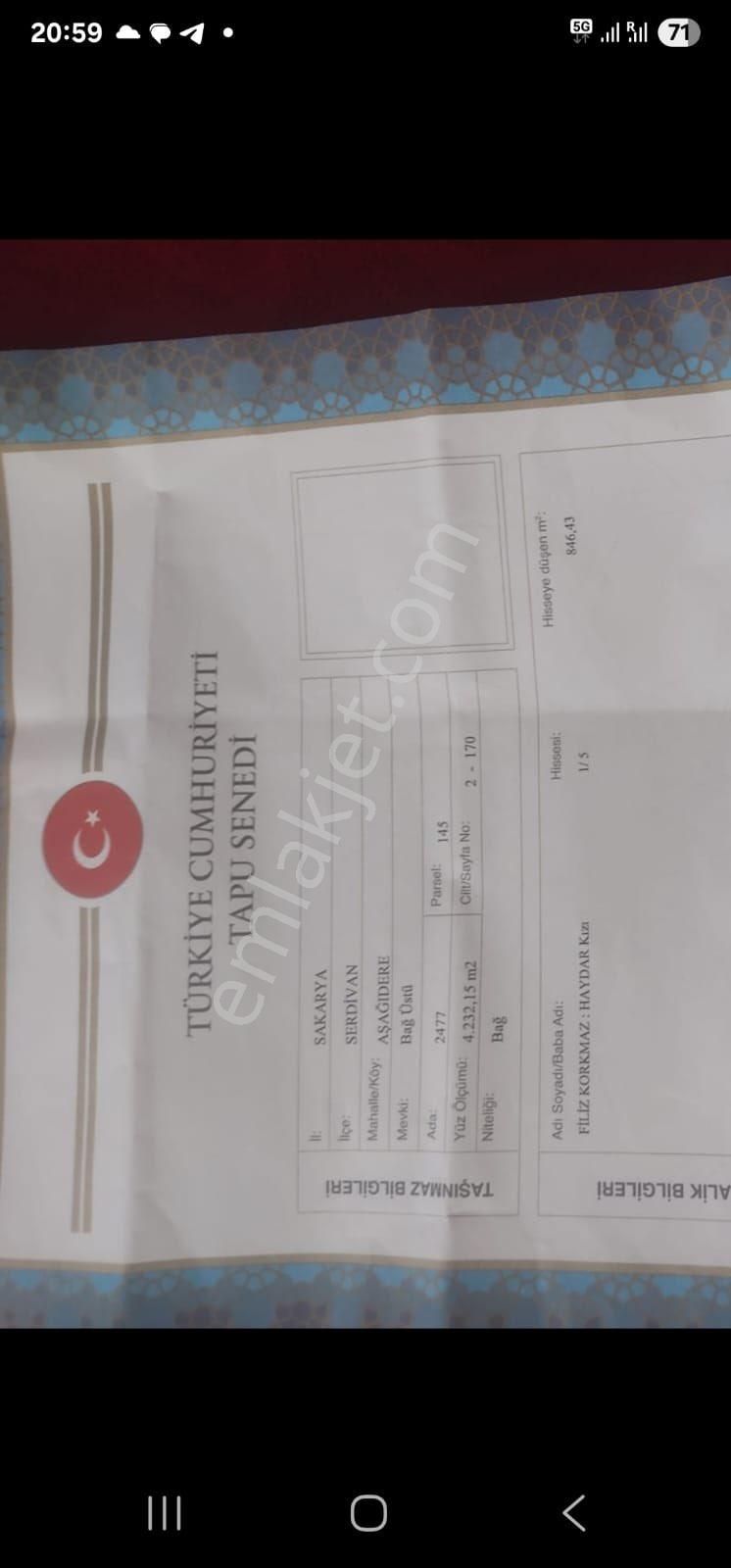 Emlakçe Gayrimenkulden Serdivan Aşağıdere Köyünde Satılık Hisseli Arsa - Görsel 7