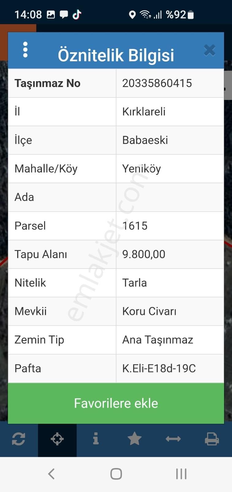 Kırklareli Babaeski Yeniköyde Satılık Tarla