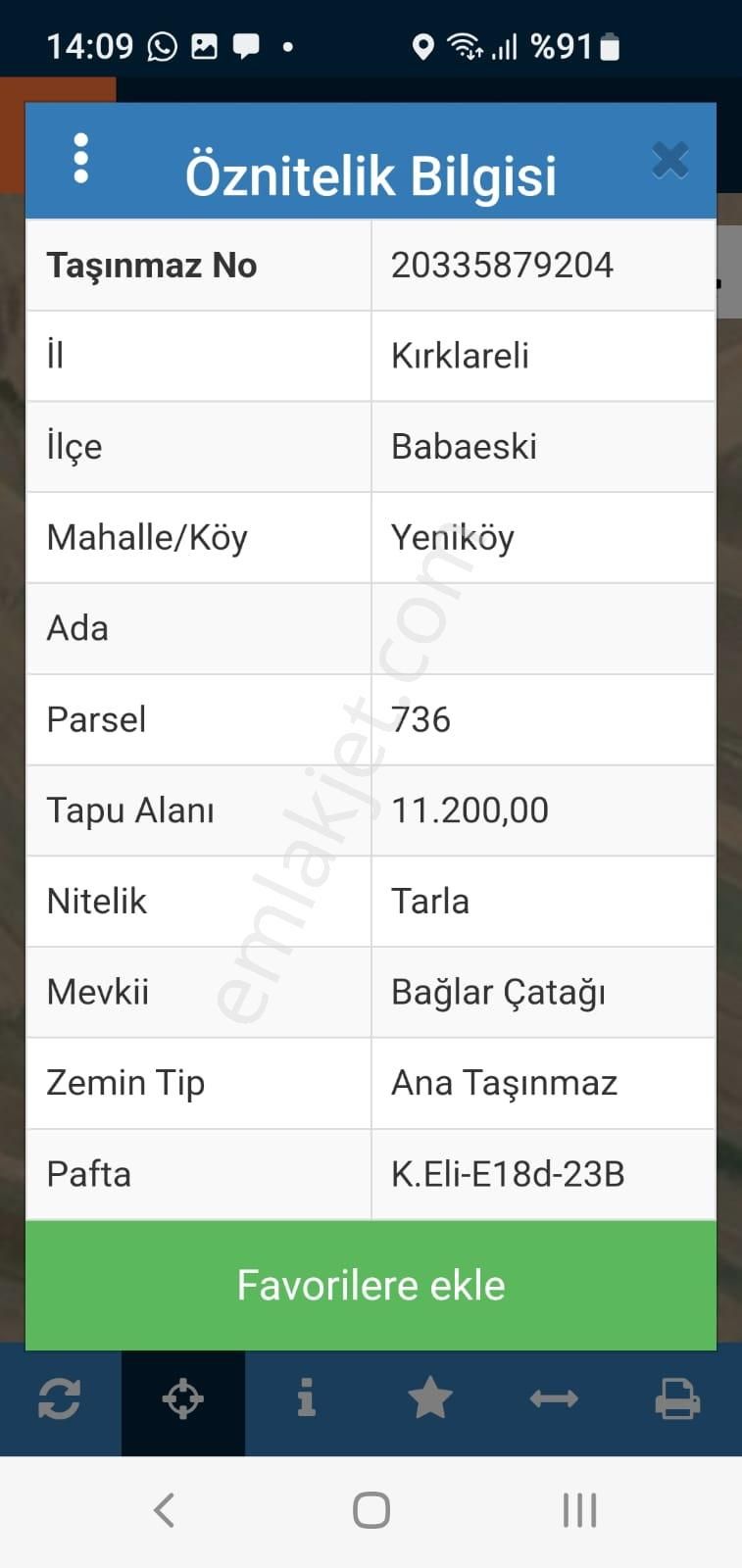 Profesyoneller Gayrimenkul Den Kırklareli Babaeski Yeniköyde Satılık Tarla