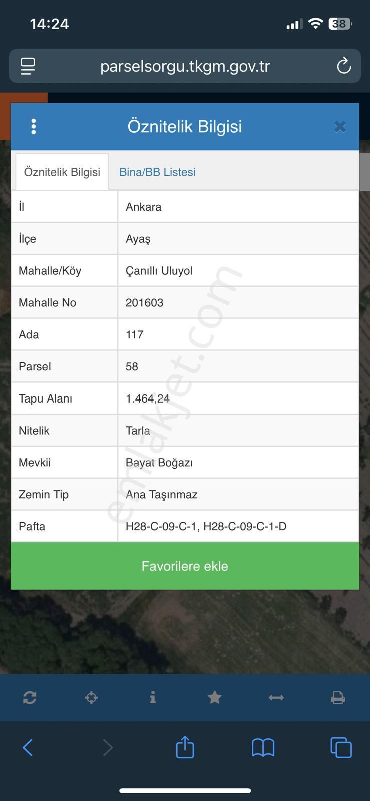 Ayaş Çanıllı Köyünde 1464 Dönüm Tarla