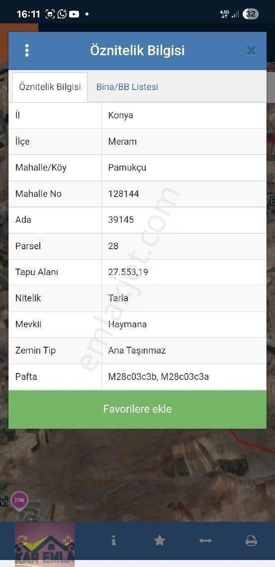 Meram Pamukcuda Müstakil 27553m2 Tarla