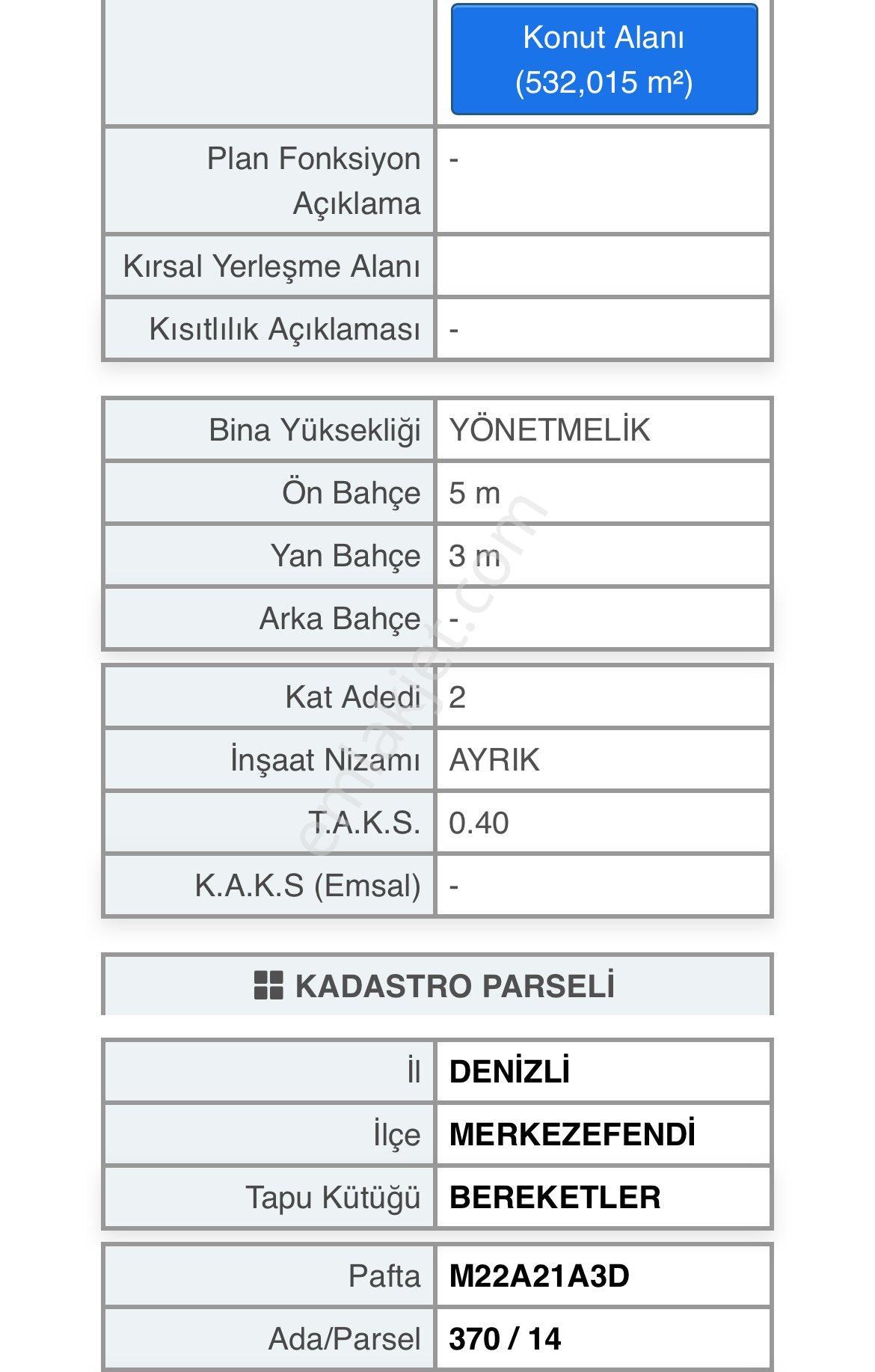 Denizli Bereketler’de 532m2 %40 Satılık Arsa - Görsel 2