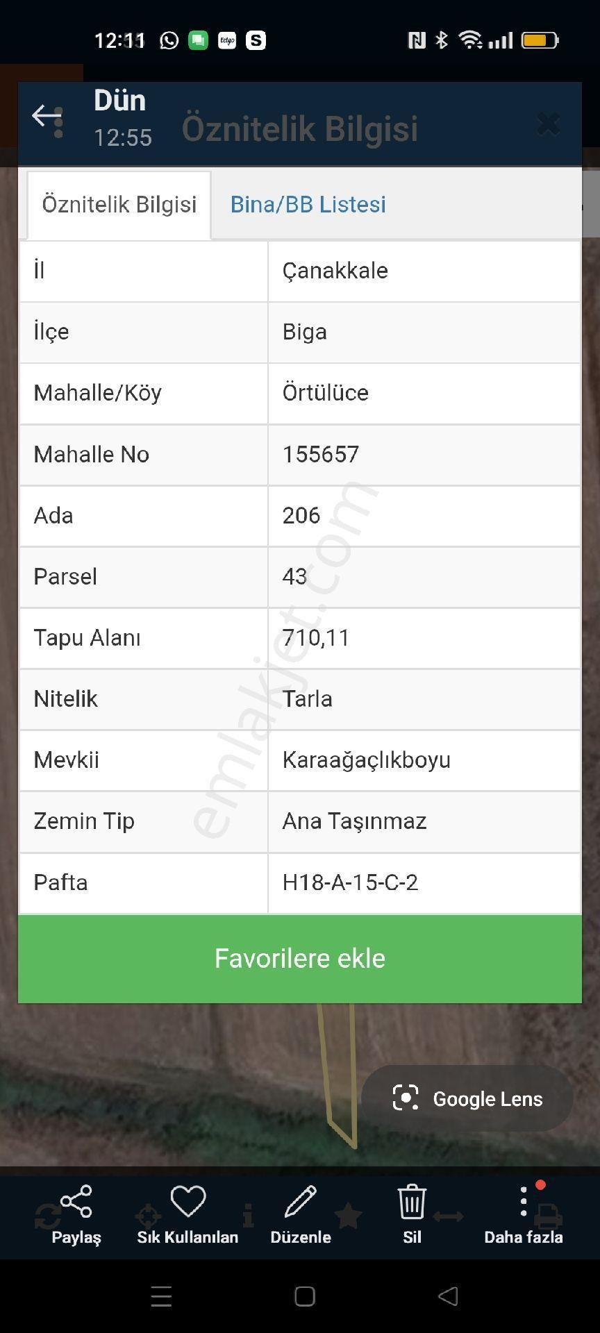 Çanakkale Biga Ortulucede Tarla