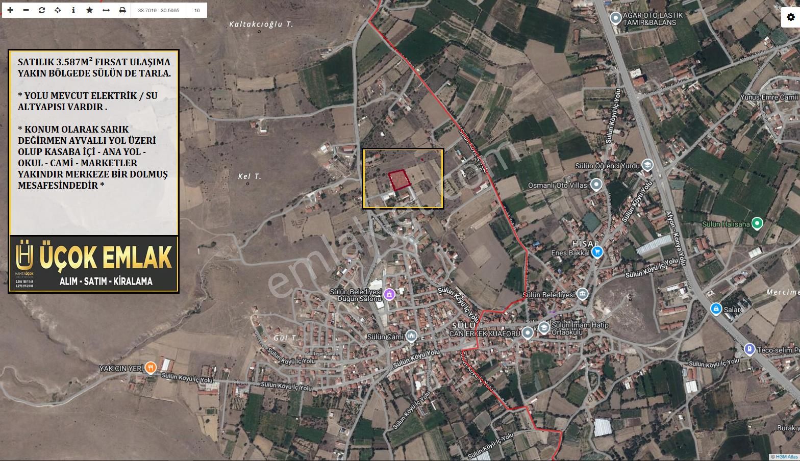 Afyon Üçok Emlaktan Sülün De Satılık 3.587m² Yatırımlık Tarla