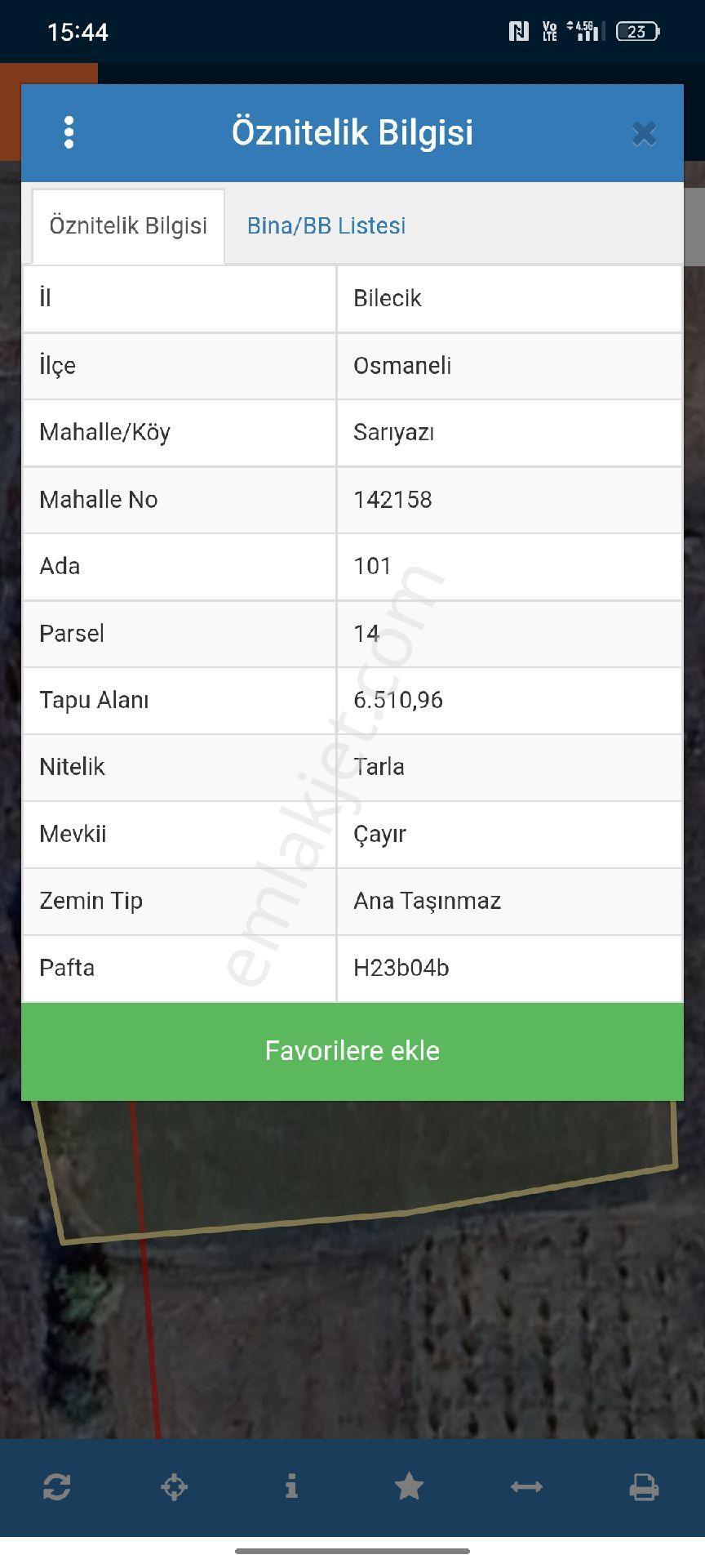 Osmaneli Sarıyazi Satılık Tarla 6500 Mk Mükemmel Bir Yer Acilll Acill Satilik