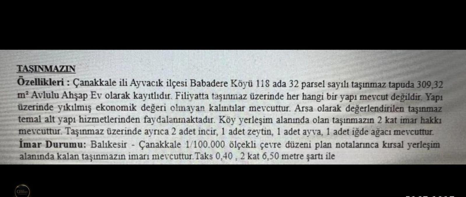 Çanakkale Ayvacık Babaderede Müstakil Ev İmarlı 309m2 Arsa - Görsel 4