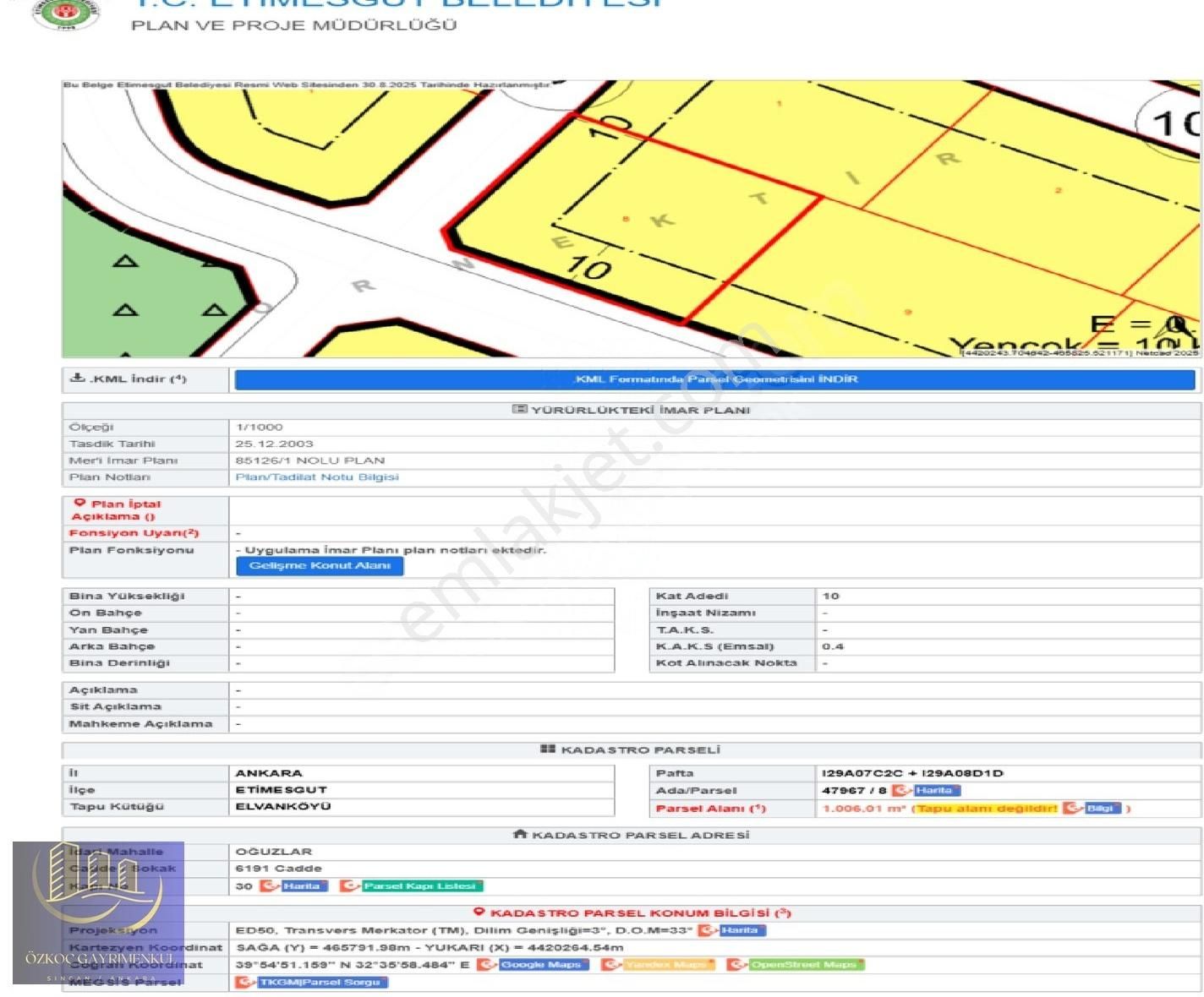 Elvankent Oğuzlarda 10 Kat 0.40 Emsal Köşe Parsel 287m² Arsa - Görsel 3