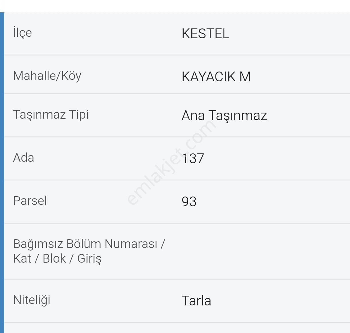 Bursa Kestel Kayacık Mahallesi