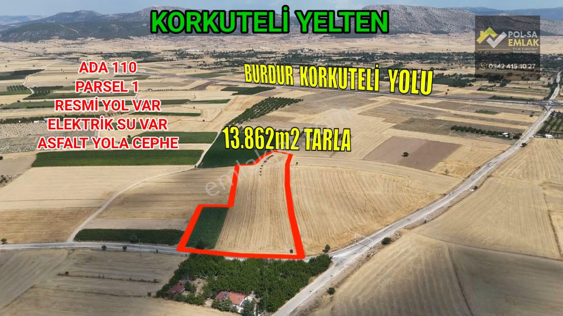 ✅korkuteli✅yelten'de ✅satılık 13.862m2 Tarla ✅resmi Yol Var✅asfalt Yola Cephe