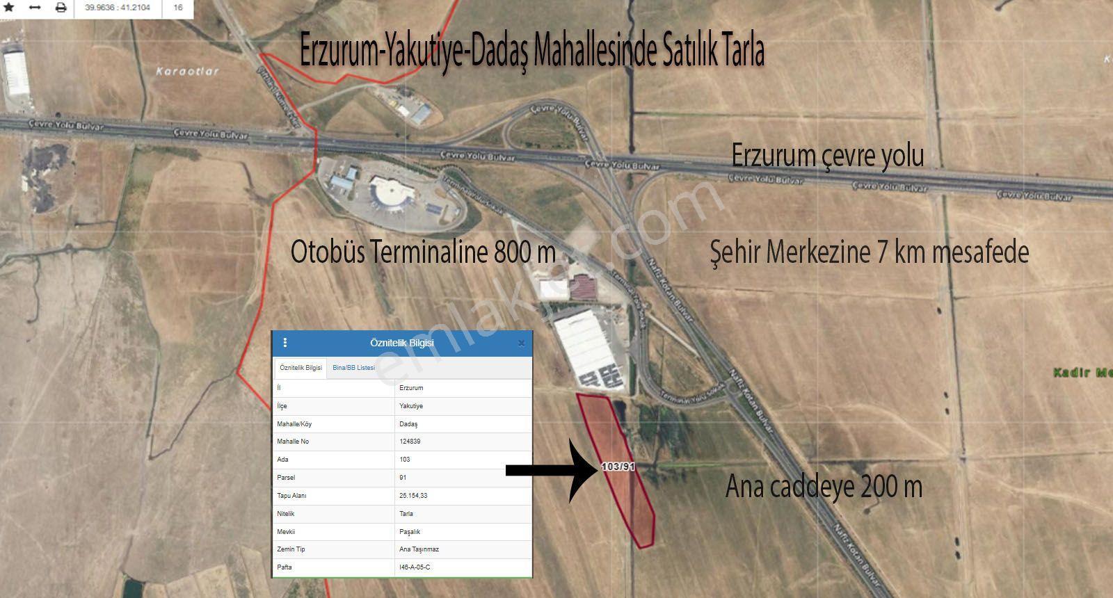 Yakutiye Dadaş Mahallesinde Satılık Tarla