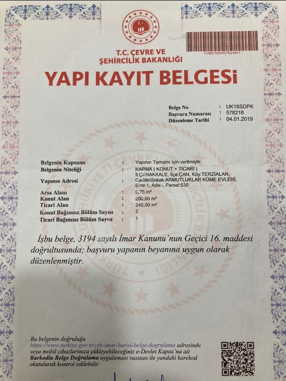 Kazdağı Uzantılarında Çiftlik, Yapı Kayıt Belgeli Ev, İşyeri, Elektrik Su Terzialan Çan Çanakkale - Görsel 17