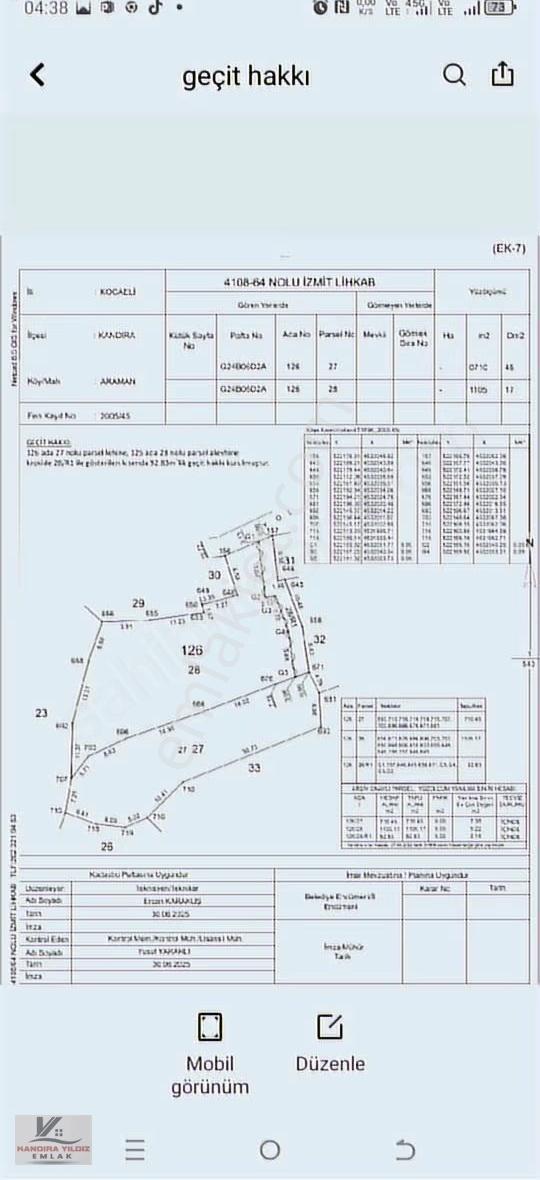 Kandıra Araman Köyiçi 710 M2 0.40 285 M2 2 Kat İmarlı Tek Tapulu