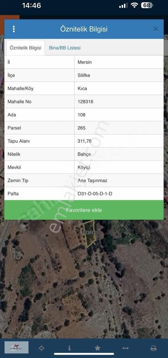 Mersin/silifke/kıca'da 311m2 Müstakil Tapulu Bağ