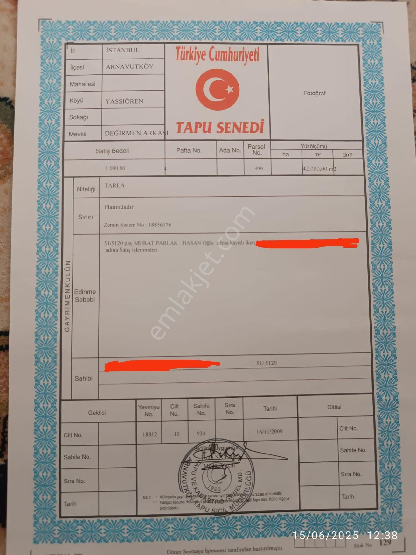 Arnavutköy Yassıören'de Yatırımlık Tarladan Hisse