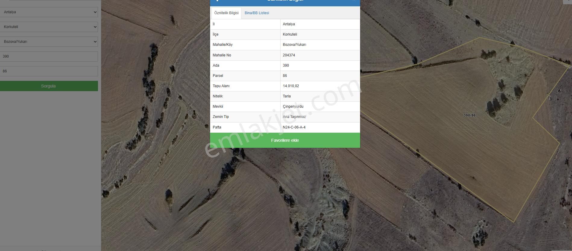 Korkuteli Yukarı Bozova Satılık Tarla