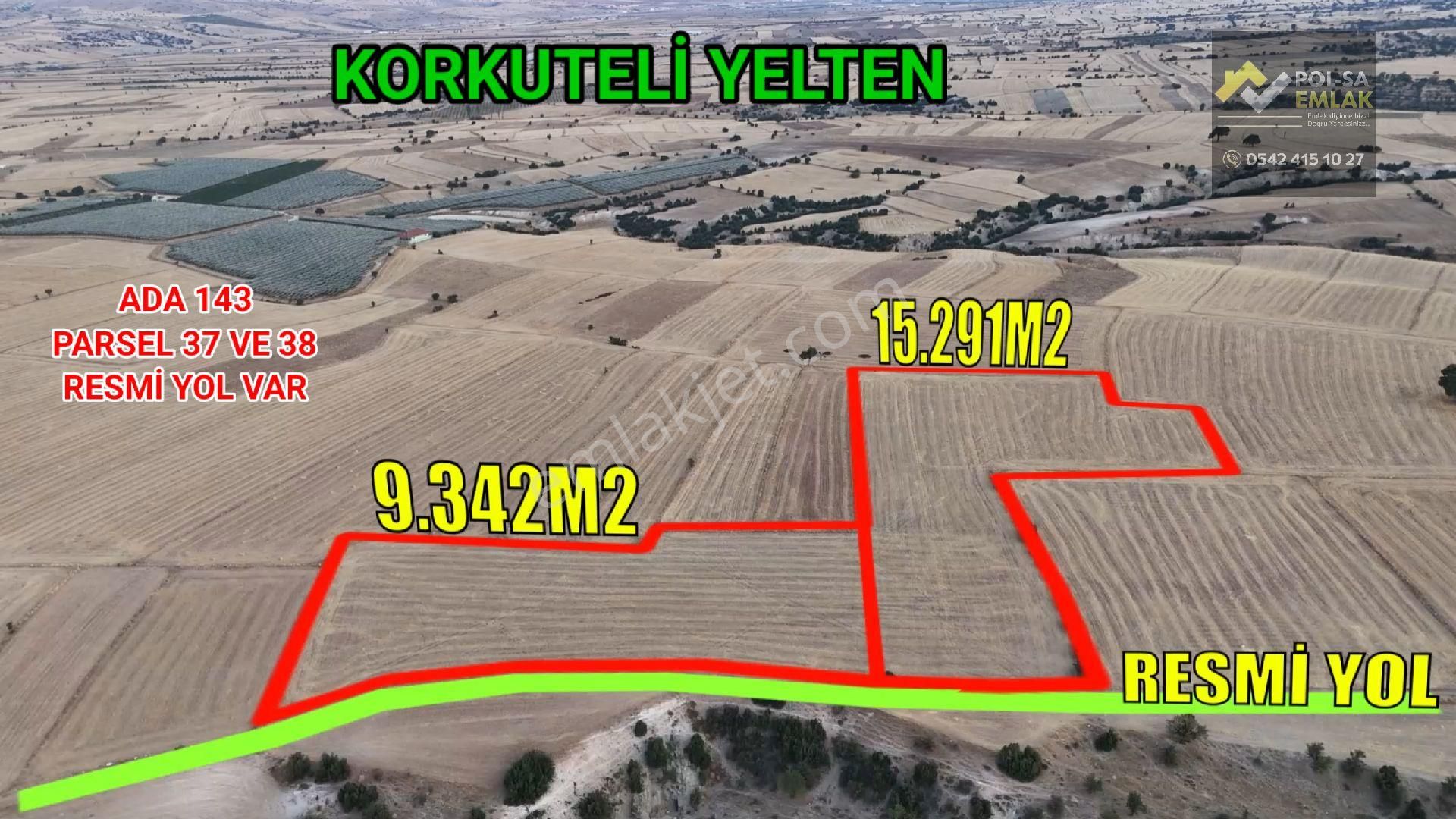 ✅korkuteli✅yelten'de ✅satılık 2 Adet Tarla ✅15. 291m2✅9.342m2✅toplam : 24.633m2