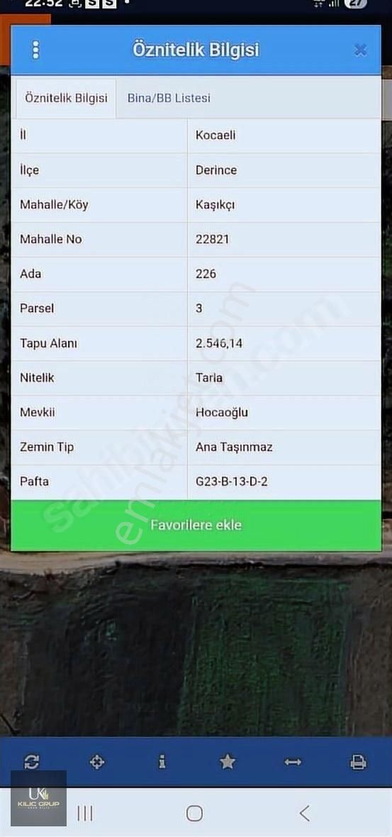 Kılıç Gruptan Derince Kaşıkcılarda Satılık Arazi