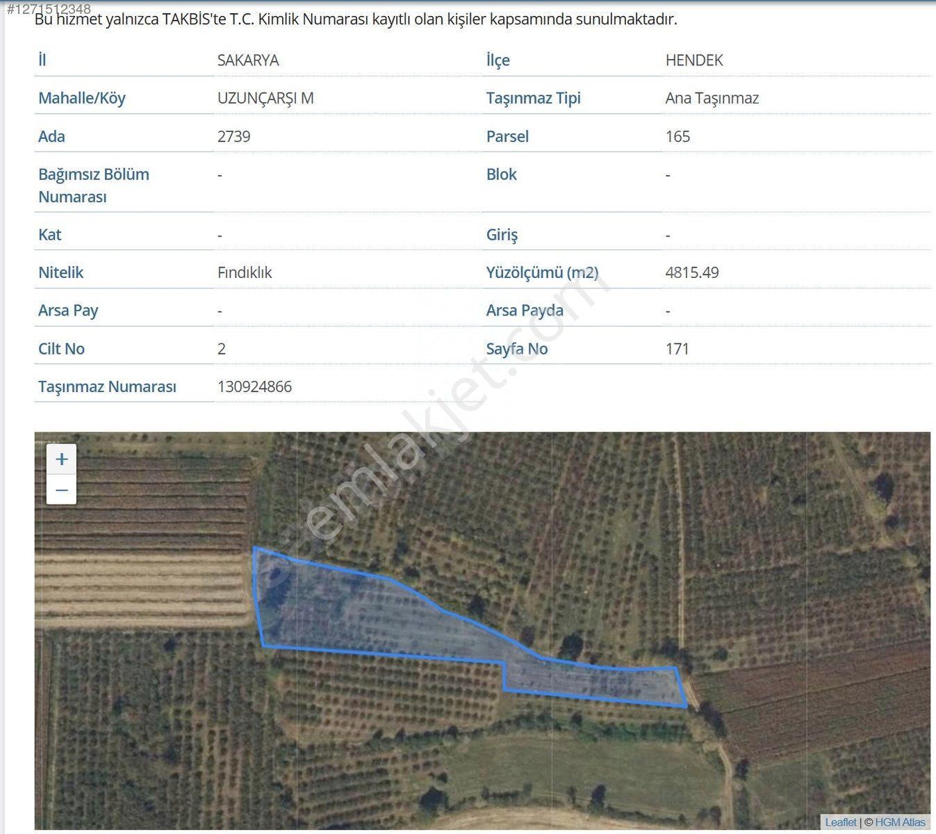 Sahibinden 5 Dönüm Satılık Fındıklık,hendek Yeşılyurt Uzunçarşı