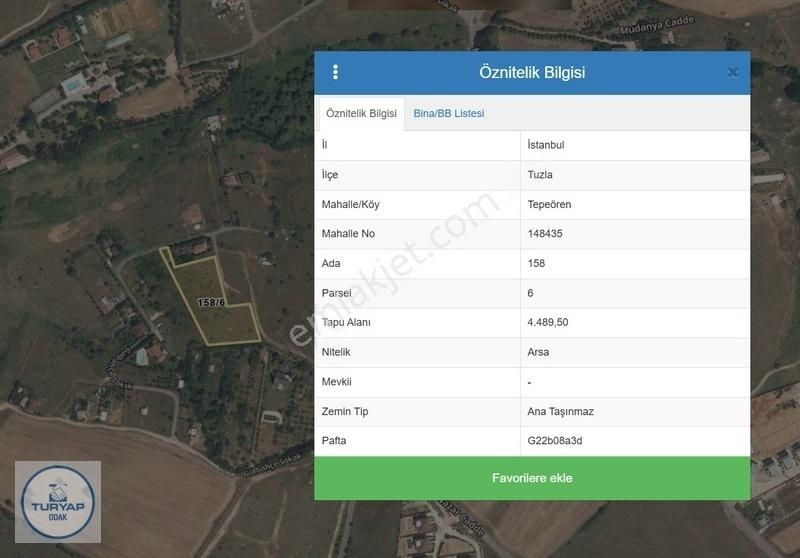Tuzla Tepeören'de Villa İmarlı 246m2 Arsa Hissesi