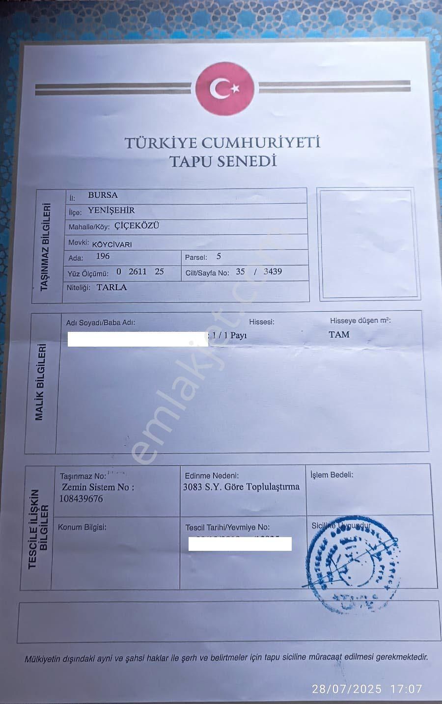 Bursa Yenişehir Çiçeközü Mh.de Acil Satılık Köydibi 2611m2 Tarla - Görsel 4