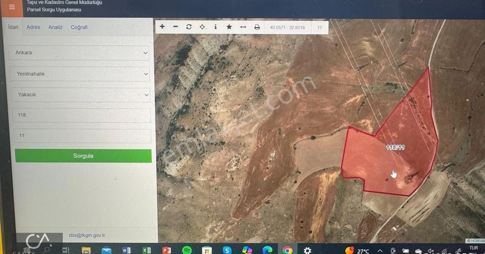 Yenimahalle Yakacık 1244 M2 İmarsız Tarla İmara Bitişik Durumdadır.