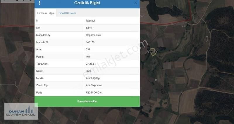 --kelepir-- Silivri Değirmenköy Araplı'da 2.128m2 Müstakil Tek Tapu Tarla