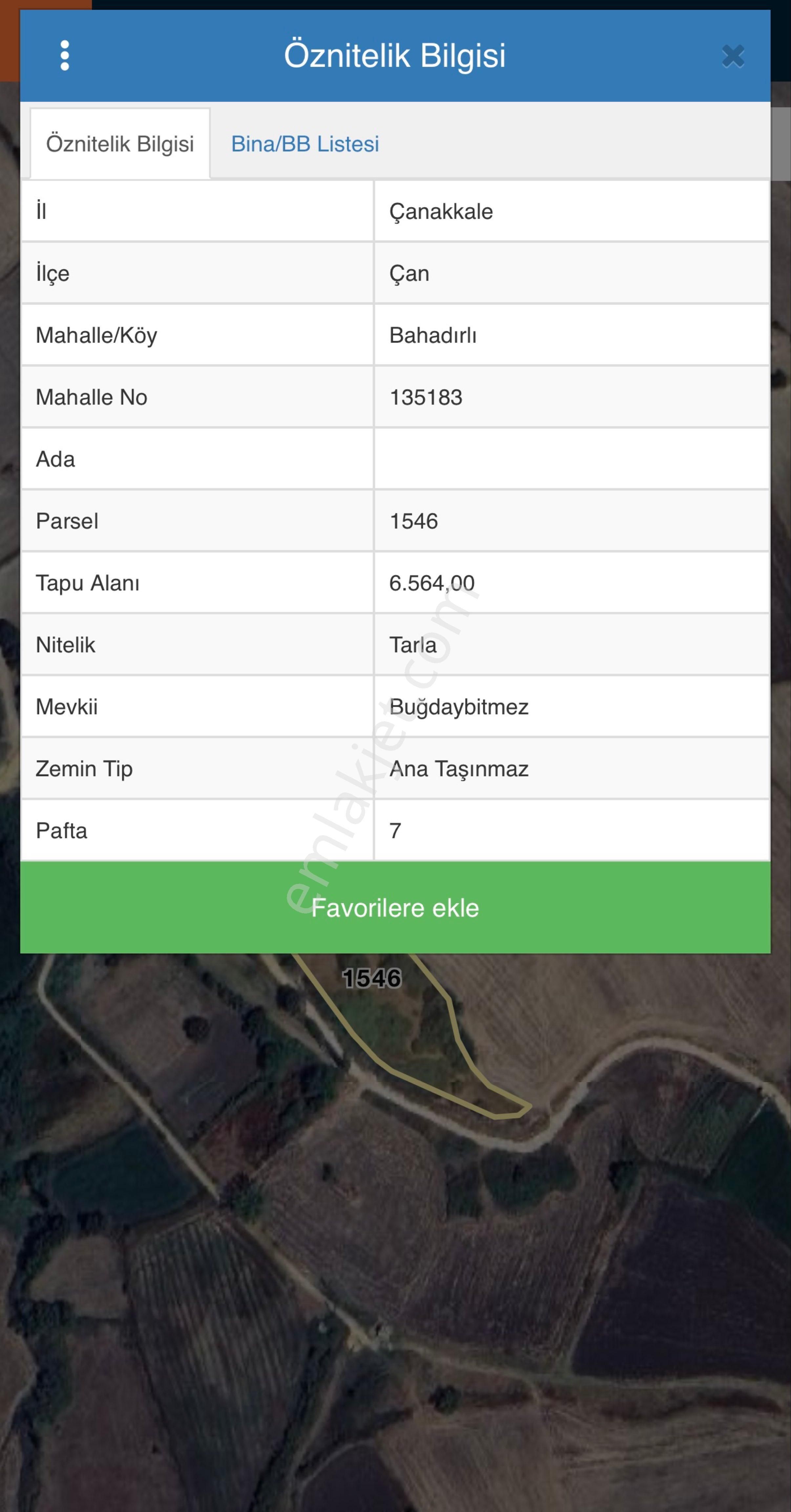 Çanakkale Çan Bahadırlı Köyünde Satılık 6564m2 Arazi