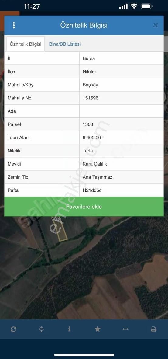 Nilüfer Başköyde Yol Üzeri 6.400 M² Tarla 85.93 M2 Satılık!!