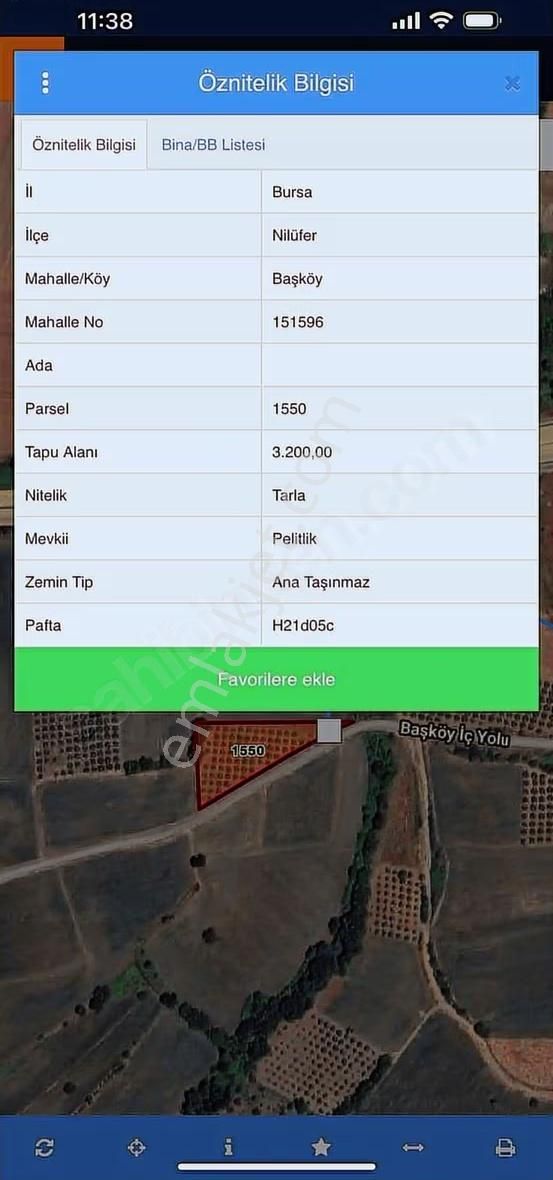 Nilüfer Başköyde Yolu Var 3.200 M² Tarladan 43 M² Hisseli Tarla