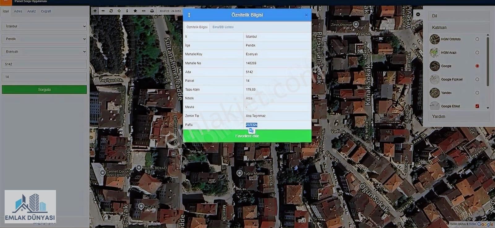 Emlak Dünyası Pendik Ahmet Yesevide Konut İmarlı Satılık Arsa