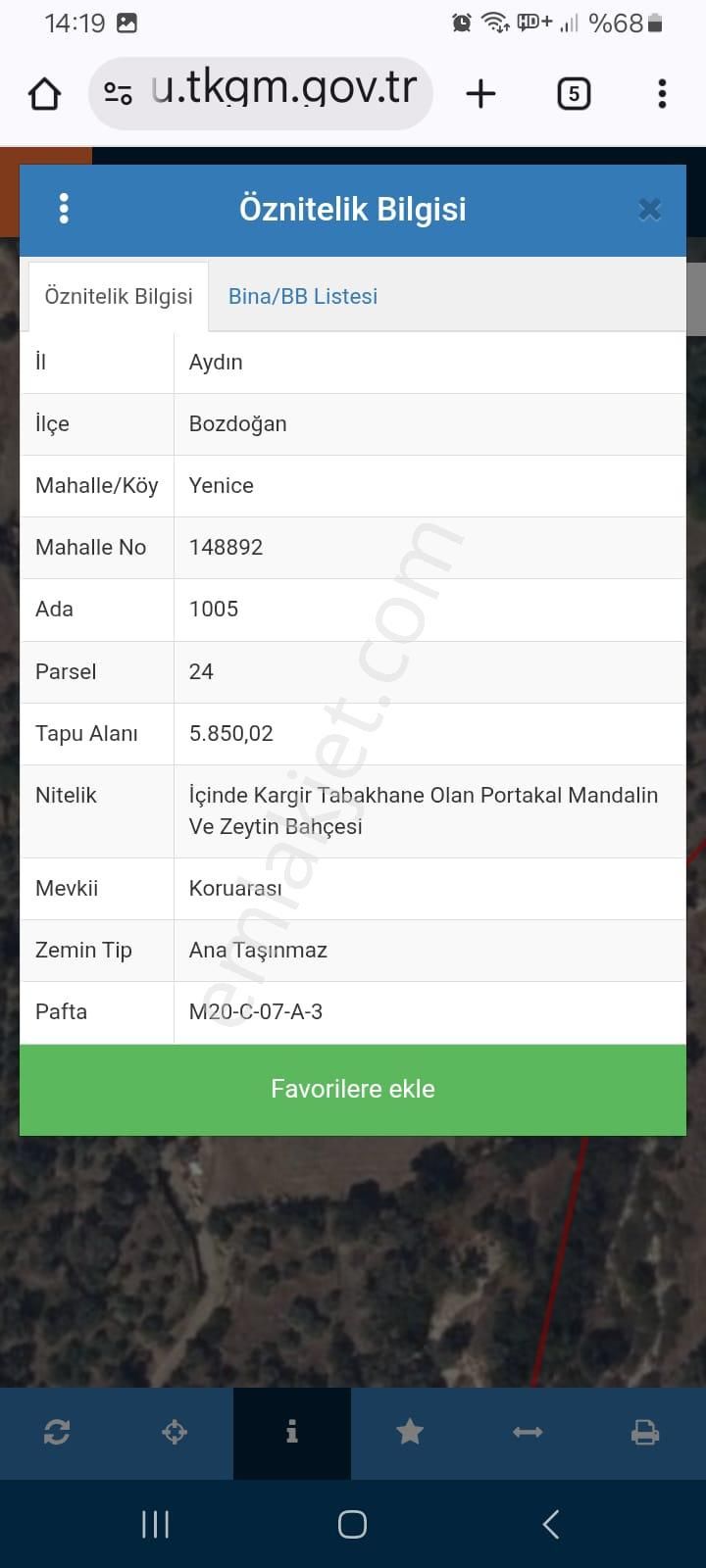 Aydın Bozdoğan Yenicede Satılık Tarla