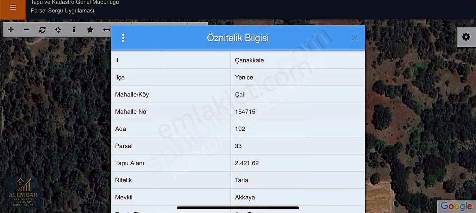 Yatırımlık Fırsat! Çanakkale Yenicede 2.421 M² Tek Tapu Tarla