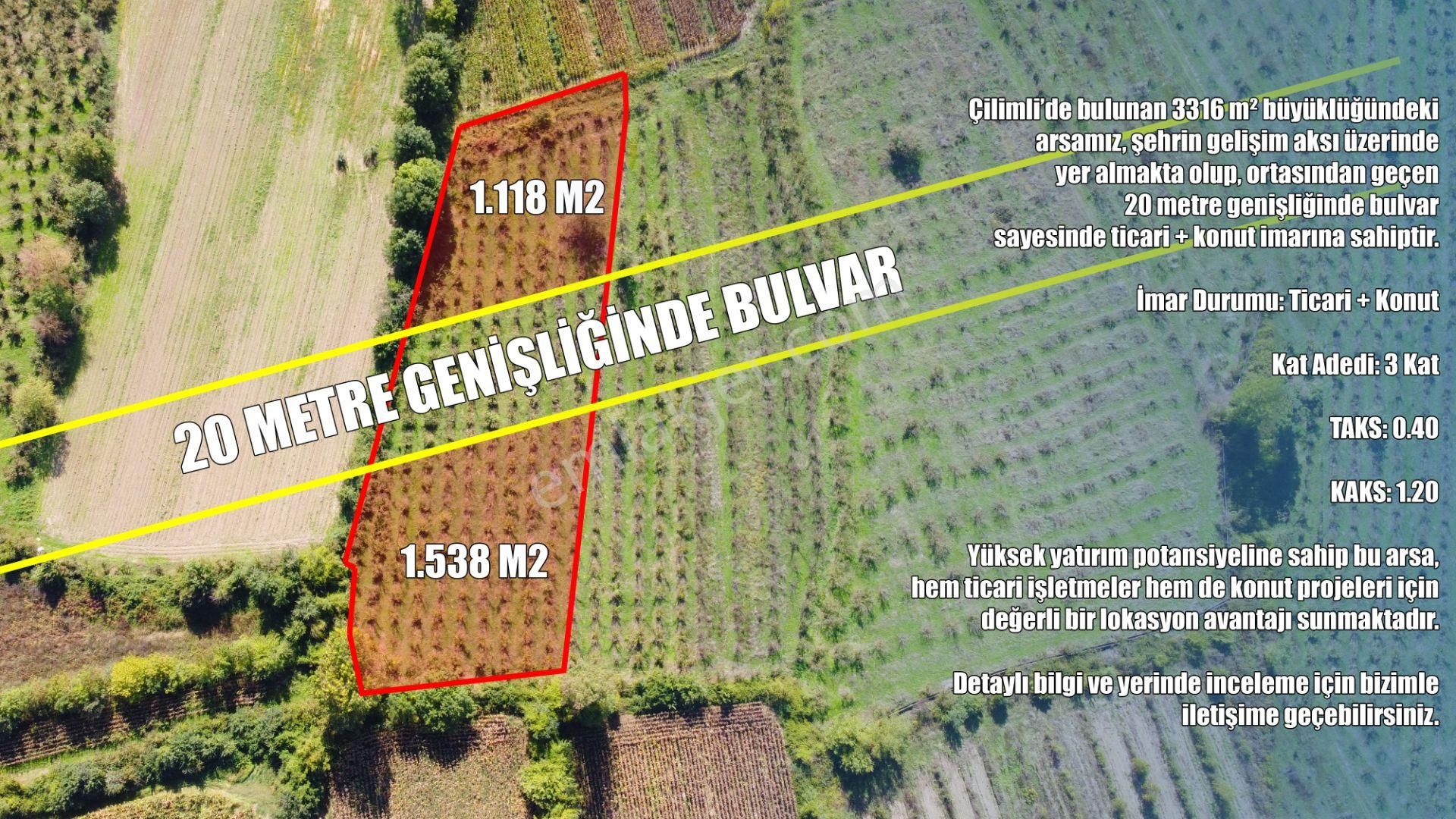 Çilimli Topçular Mh.de Ticari + Konut İmarlı 3.316 M2 Arsa - Görsel 3