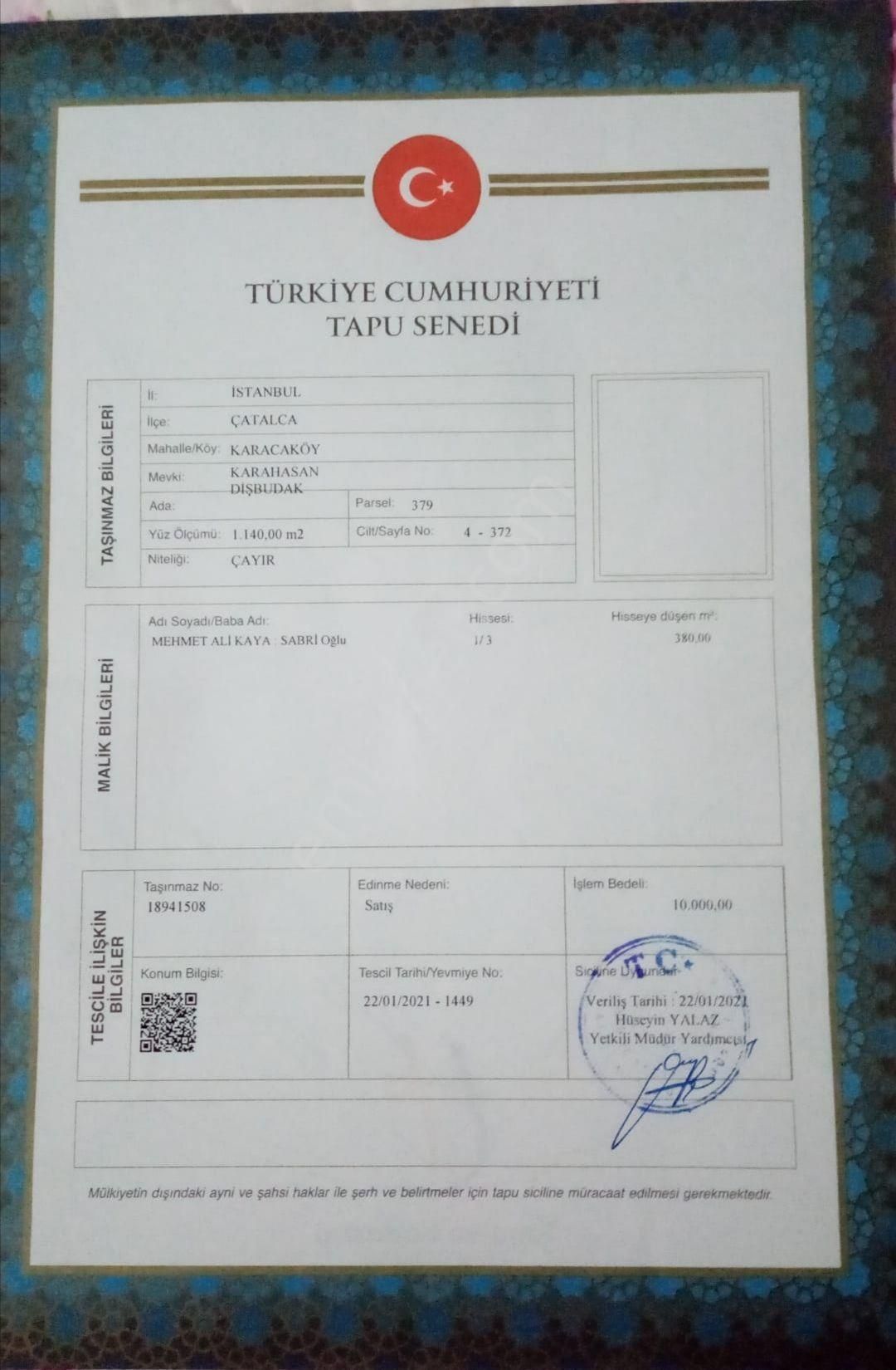 Aciliyetten Dolayı Çatalca'daki Yerlerim Satılık.