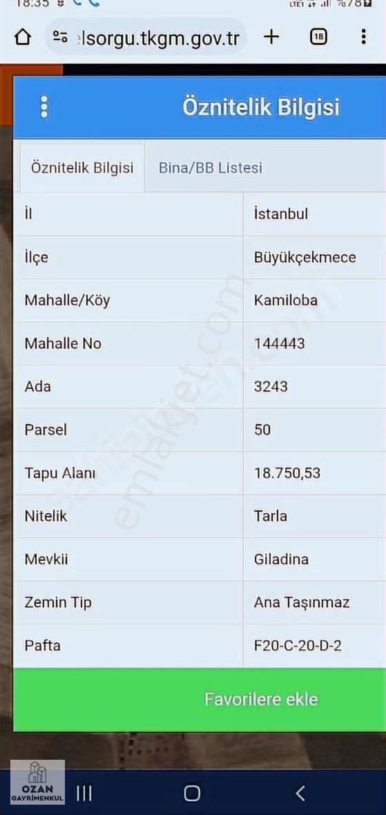 Büyükçekmece Kamilobada Satılık Arsa