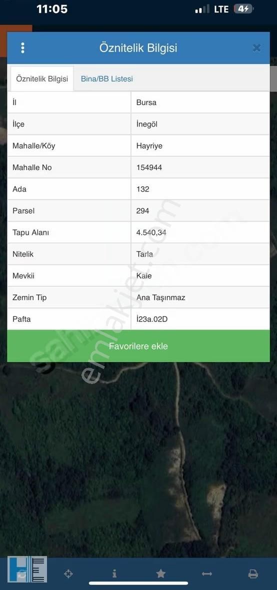 İnegöl Hayriye Mah De Satılık 4,540m2 Tarla
