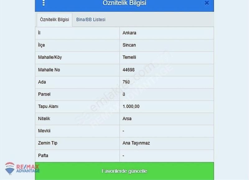 Remax Advantage - Sincan'da Konut Imarlı 1 Dönüm Fırsat Arsa