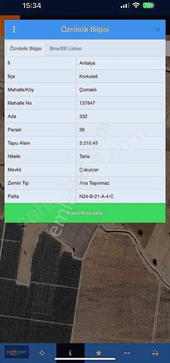 Realty World Ankadan Korkuteli Çomaklıda Yatırımlık Tarla!