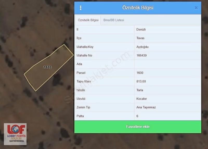 Lobby Fortis'ten Tavas - Aydoğdu'da Satılık 813 M2 Tarla