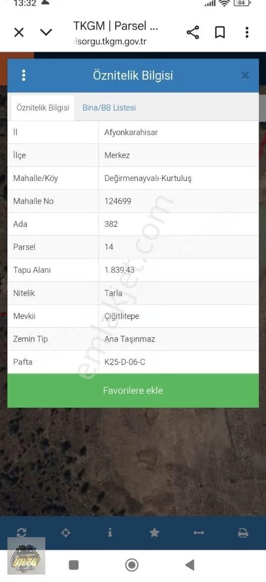 Afyon İmza Emlaktan Degırmen Ayvalıda Tarla