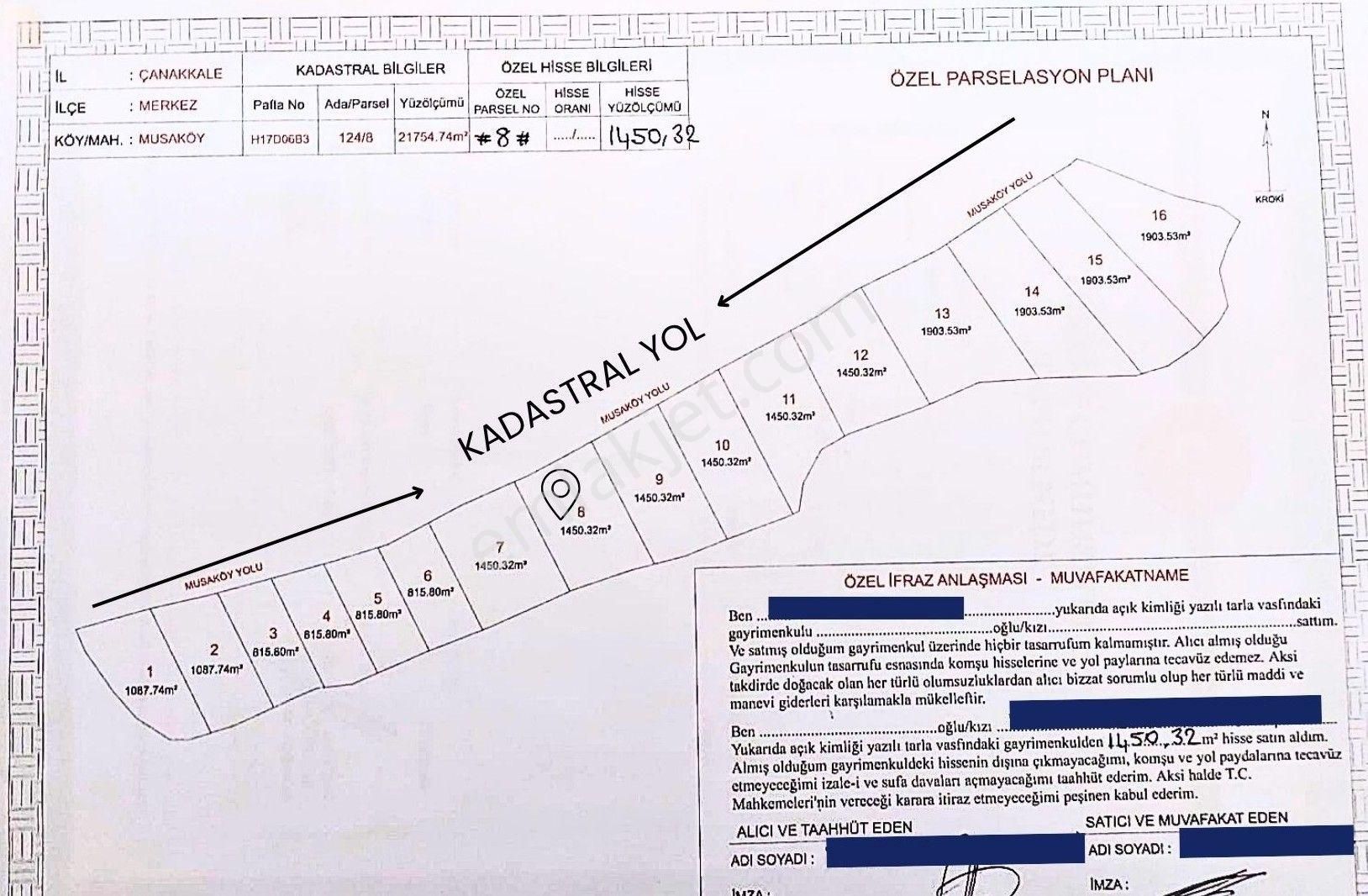 Çanakkale Merkez Musaköyde 1450 M² Tapulu Satılık Parsel Hissesi - Görsel 2