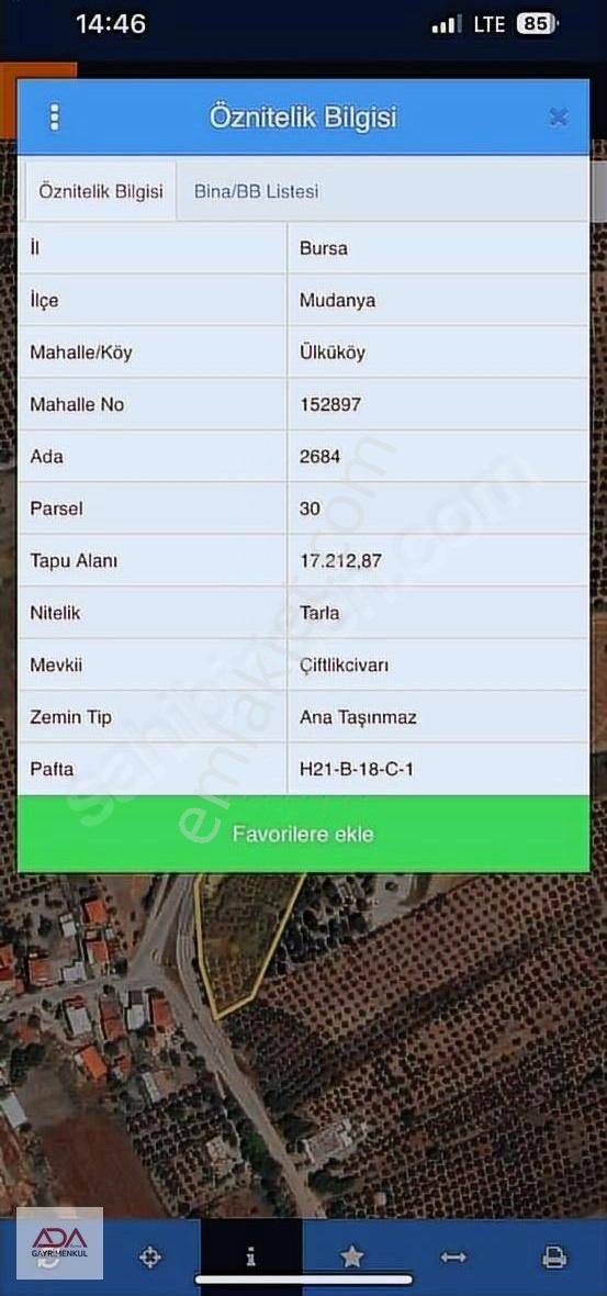 Ada'dan Mudanya Ülkü Köyde Satılık Hisseli Arazi Tarla - Görsel 7