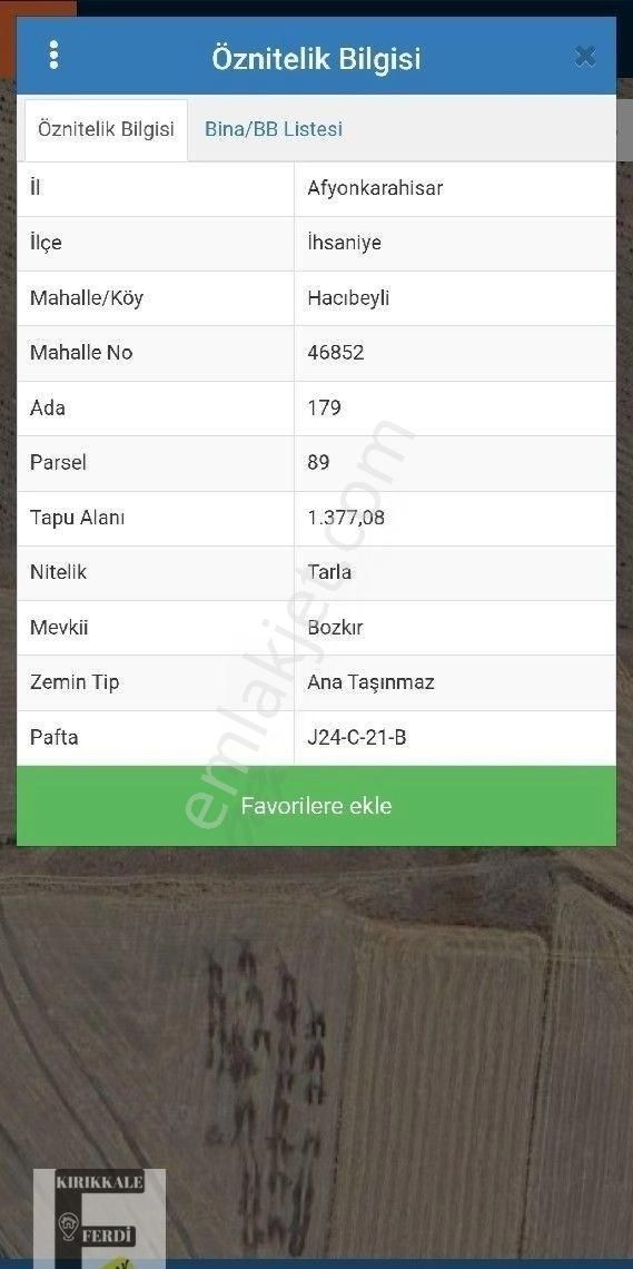 İhsaniye Hacıbeyli Satılık Tarla