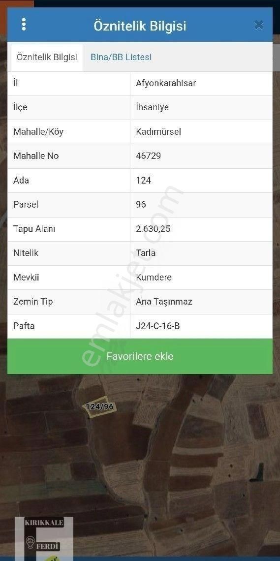 İhsaniye Kadımürsel Köyü Satılık Tarla